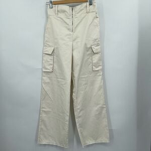 Les Tien Ivory Zip Up Flared High-Rise Straight Leg Cargo Pants Size Small